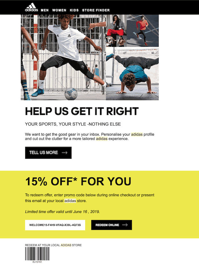 adidas email sign up promo code